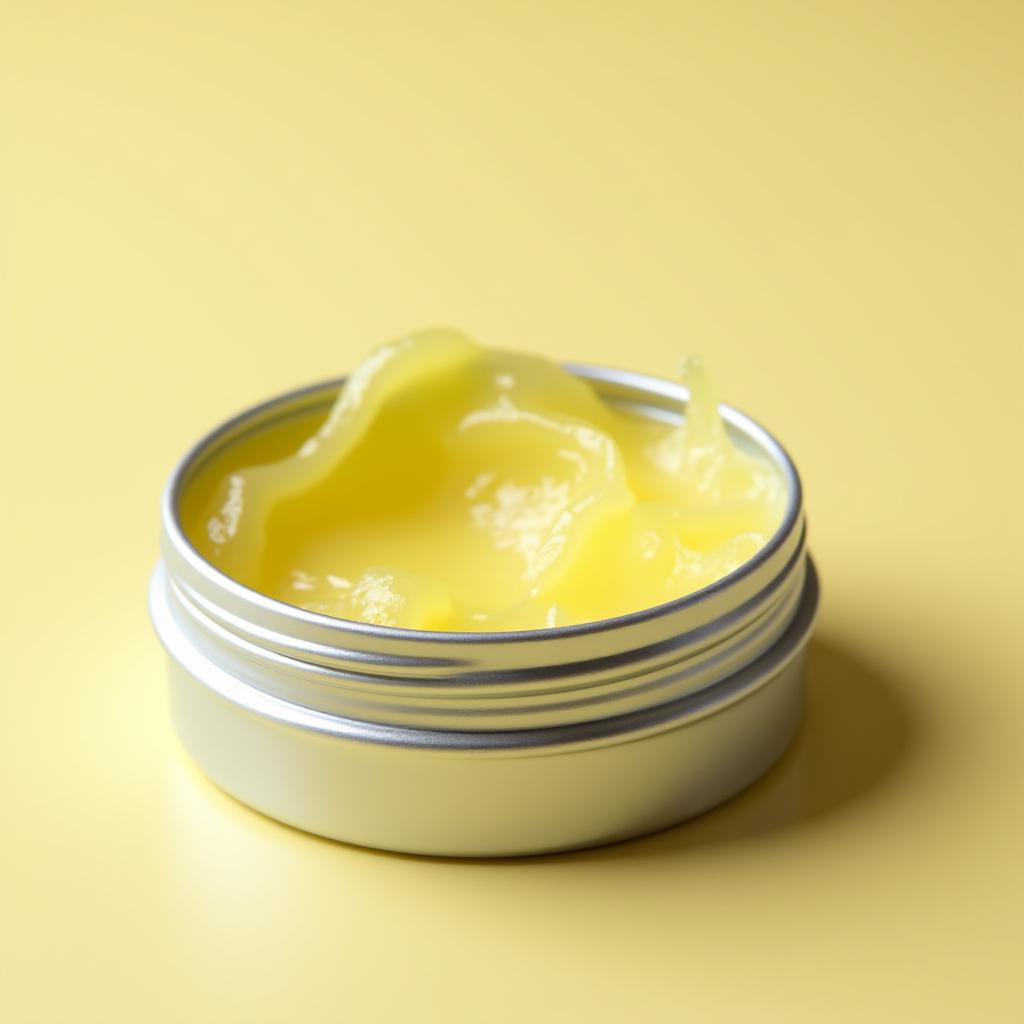 Offener Tiegel mit Zitronenmelisse-Lippenbalsam.